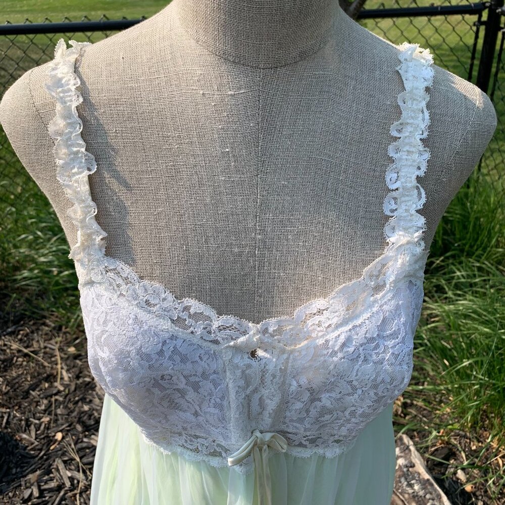 Vintage 60s Sheer Chiffon Lace Babydoll Lingerie Dress Nightie Short Nightgown - Picture 4 of 14